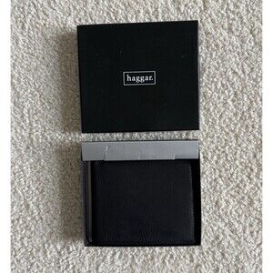 Haggar Mens Black Genuine Leather L-Fold Pocket Mate Wallet - New In Box